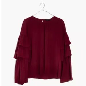 Madewell Silk Ruffle Sleeve Top Burgundy XXS